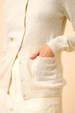 KATHARINE cardigan col rond gris perle chiné