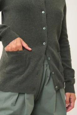 KATHARINE cardigan col rond kaki chiné