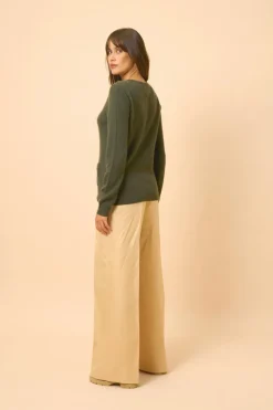 KATHARINE cardigan col rond kaki