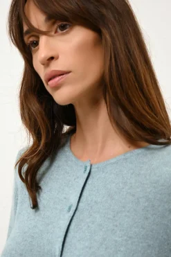 KATHARINE cardigan col rond aqua chiné
