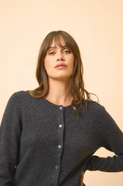KATHARINE cardigan col rond noir chiné