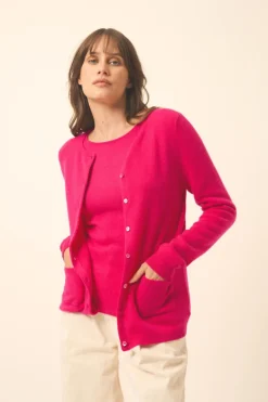 KATHARINE cardigan col rond fuchsia