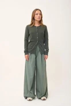 KATHARINE cardigan col rond kaki chiné