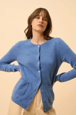 KATHARINE cardigan col rond bleu denim