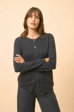 KATHARINE cardigan col rond noir chiné