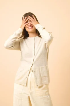 KATHARINE cardigan col rond gris perle chiné
