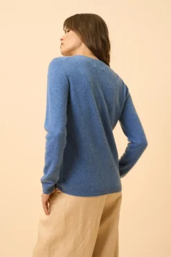 KATHARINE cardigan col rond bleu denim
