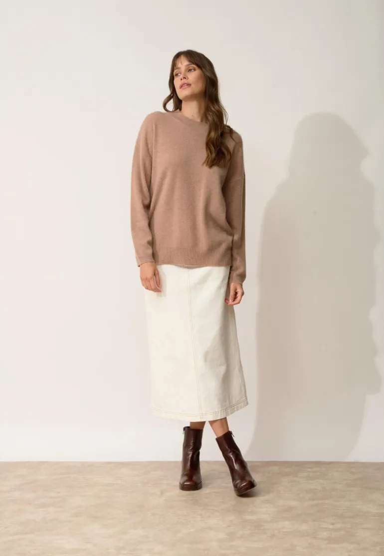 KAYLA pull col rond camel chiné