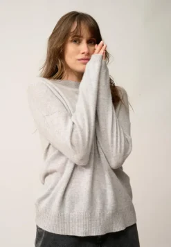 KAYLA pull col rond gris clair chiné