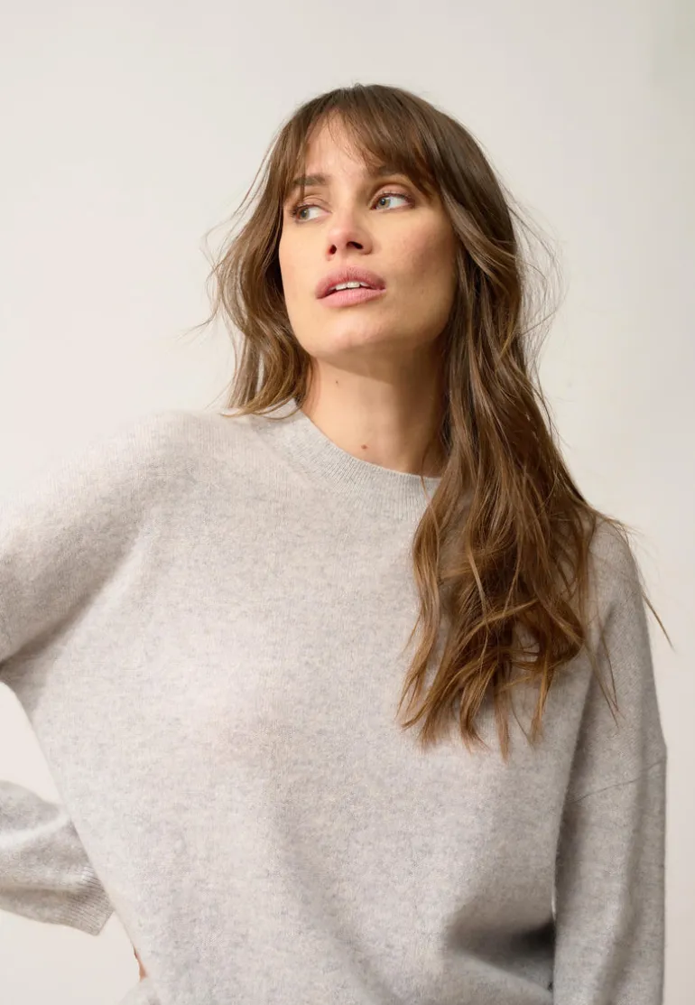 KAYLA pull col rond gris clair chiné