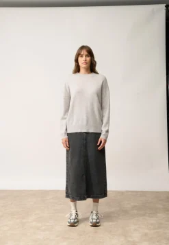 KAYLA pull col rond gris clair chiné