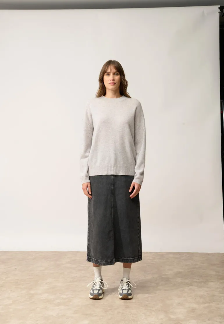 KAYLA pull col rond gris clair chiné