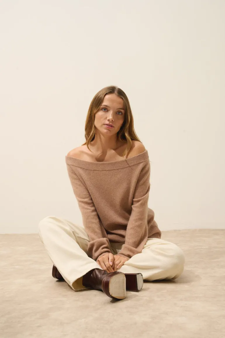 KELLY pull col bateau camel chiné