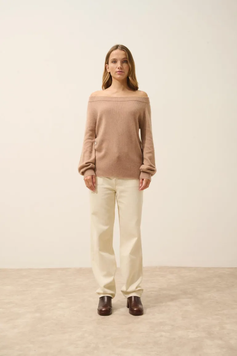 KELLY pull col bateau camel chiné