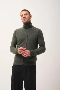 LANA cardigan col v kaki chiné