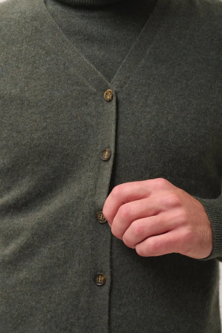 LANA cardigan col v kaki chiné