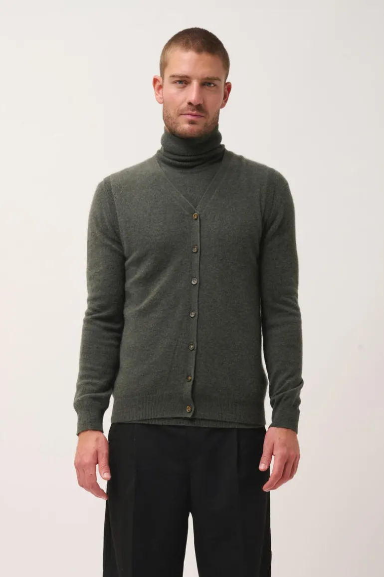 LANA cardigan col v kaki chiné
