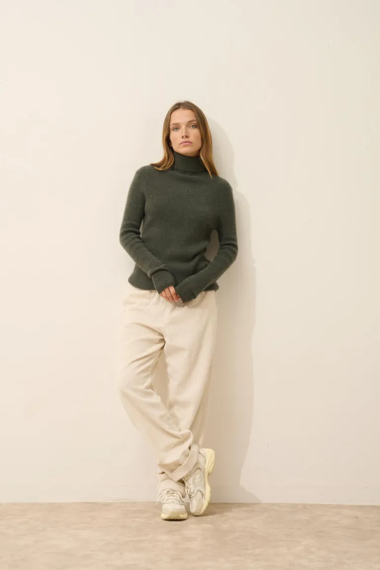 LANAIS pull col roulé kaki chiné