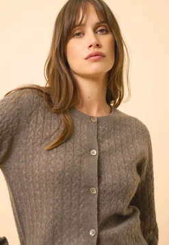 LAURA cardigan col rond taupe chiné