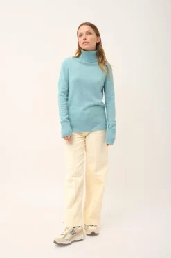 LEXIE pull col roulé aqua chiné