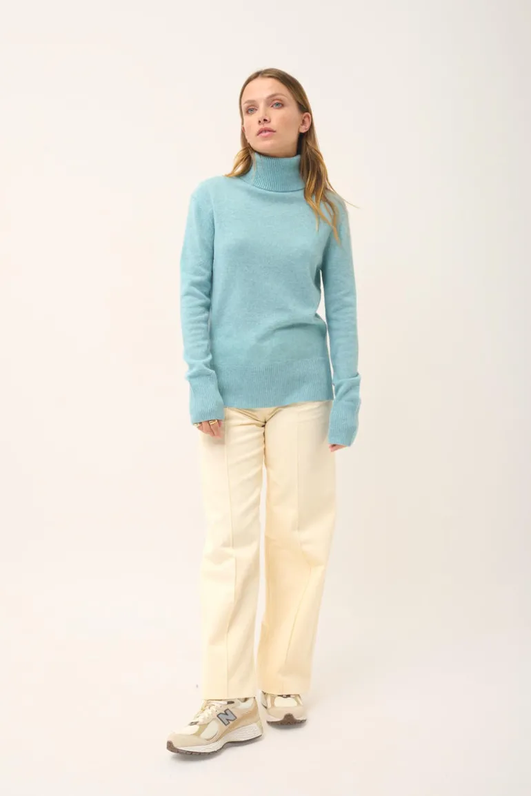 LEXIE pull col roulé aqua chiné