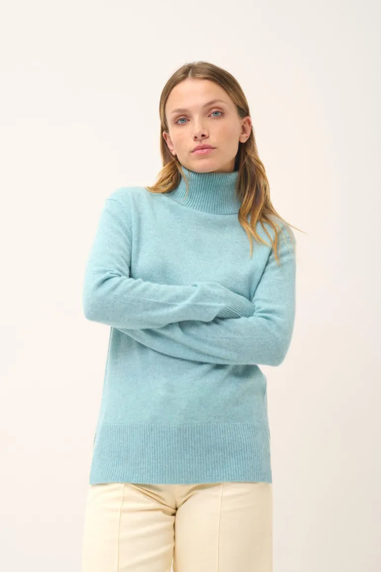 LEXIE pull col roulé aqua chiné