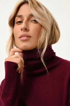 LEXIE pull col roulé bordeaux