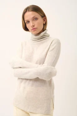 LEXIE pull col roulé gris perle chiné