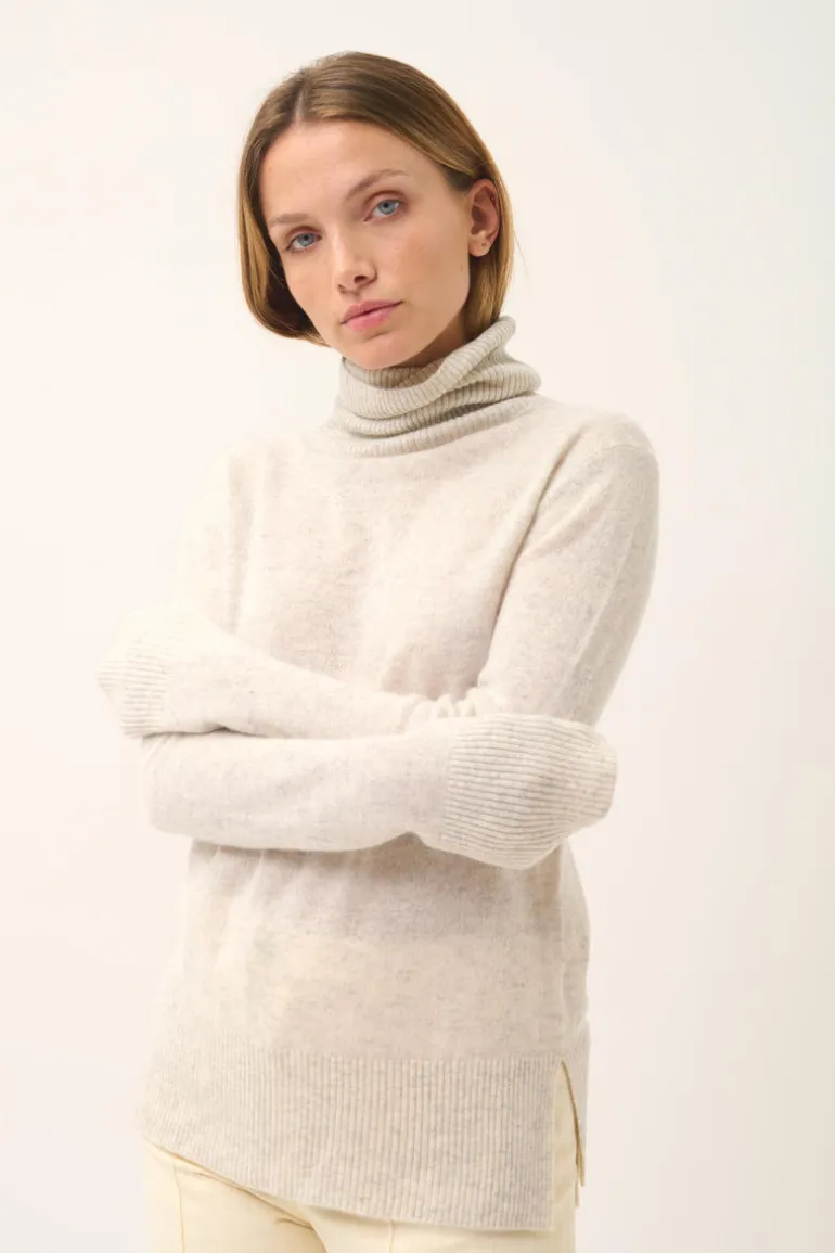LEXIE pull col roulé gris perle chiné