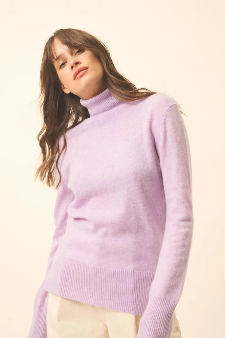 LEXIE pull col roulé mauve chiné
