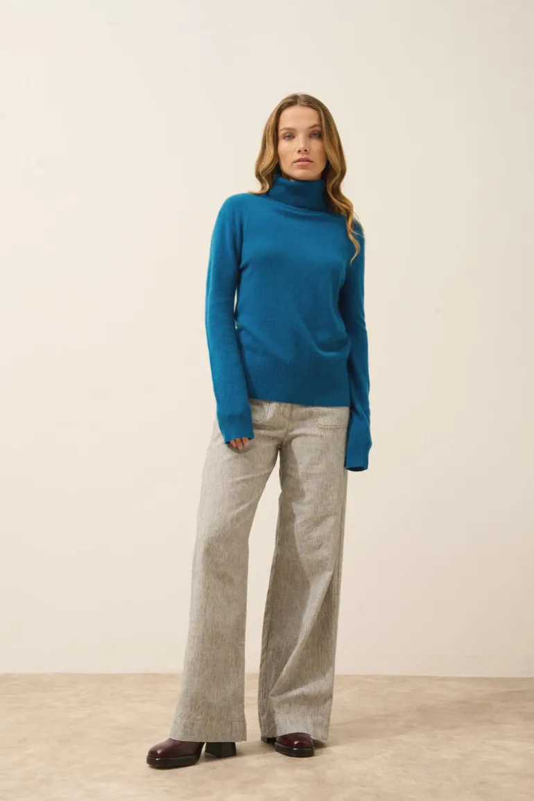LEXIE pull col roulé paon