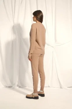 LEXINI pull col rond camel chiné