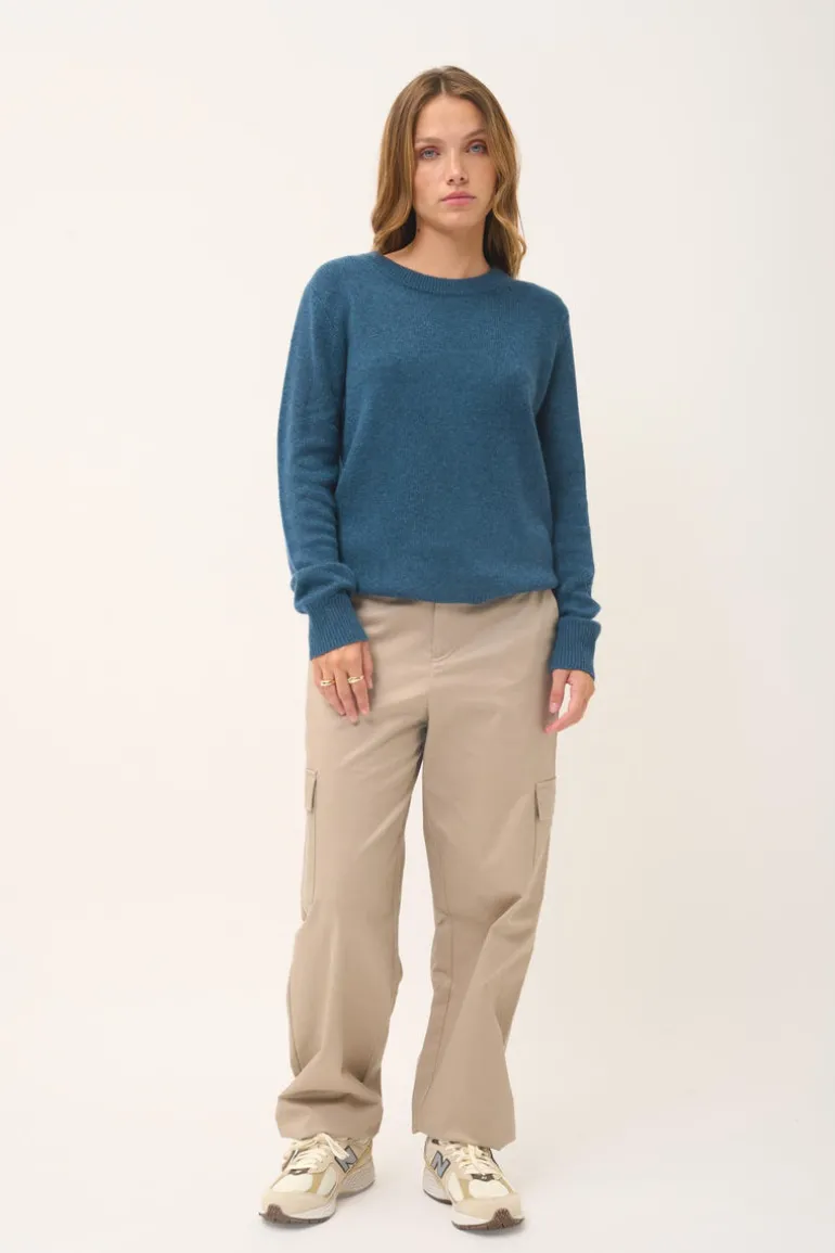 LEXINI pull col rond vert canard chiné