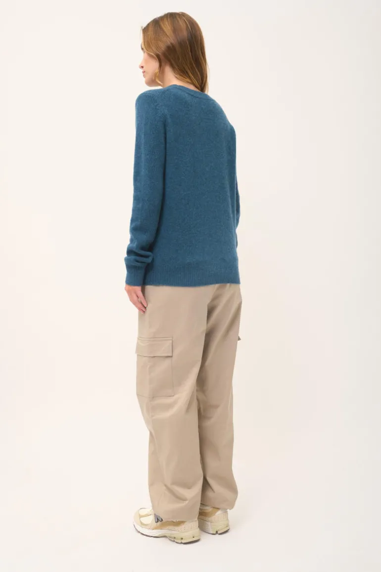 LEXINI pull col rond vert canard chiné