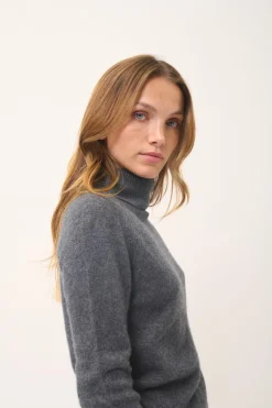 LILLY pull col roulé anthracite chiné