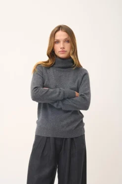 LILLY pull col roulé anthracite chiné