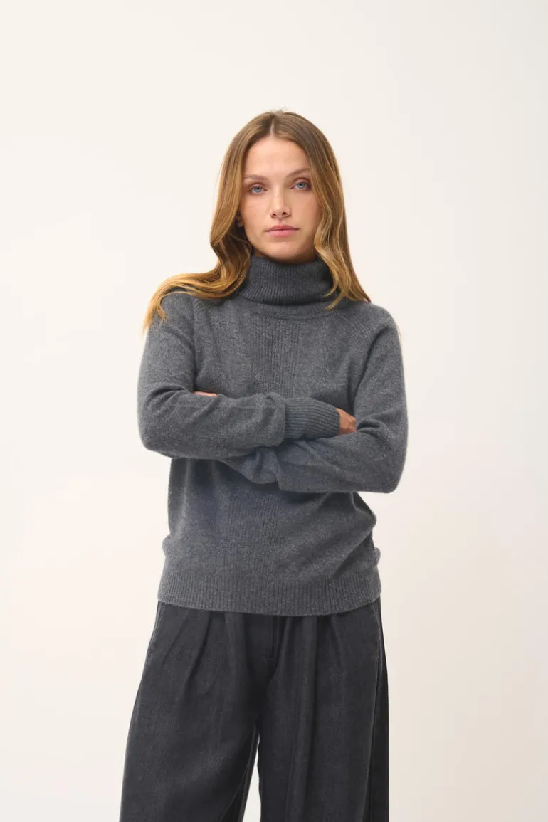 LILLY pull col roulé anthracite chiné