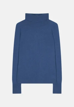 LILLY pull col roulé bleu denim