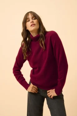 LILLY pull col roulé bordeaux