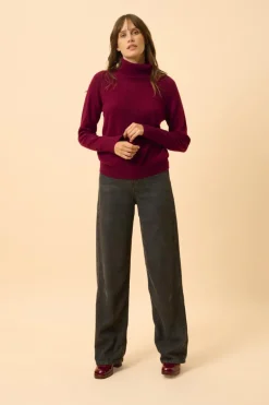 LILLY pull col roulé bordeaux