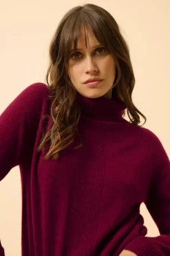 LILLY pull col roulé bordeaux