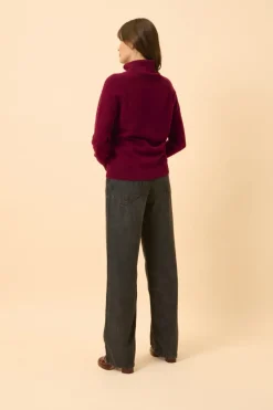 LILLY pull col roulé bordeaux