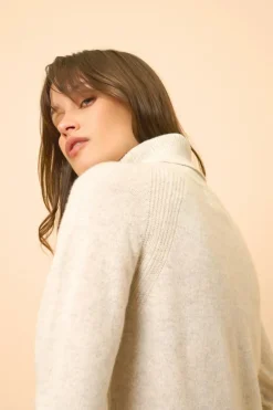 LILLY pull col roulé gris perle chiné