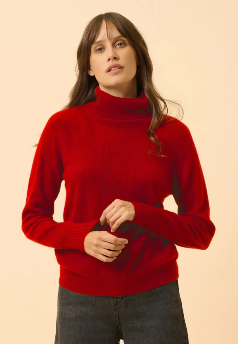 LILLY pull col roulé rouge
