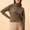 LILLY pull col roulé taupe chiné