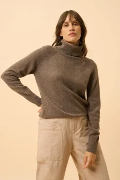 LILLY pull col roulé taupe chiné