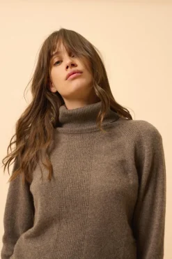 LILLY pull col roulé taupe chiné