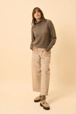 LILLY pull col roulé taupe chiné