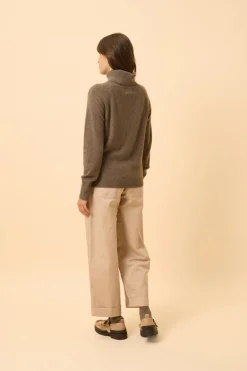 LILLY pull col roulé taupe chiné