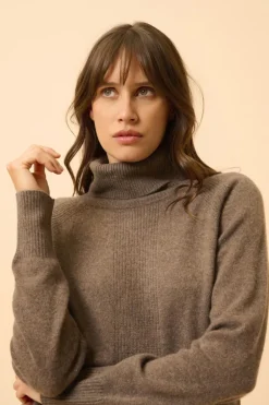 LILLY pull col roulé taupe chiné